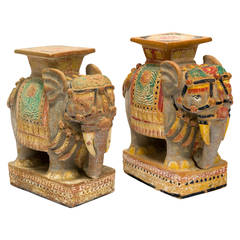 Vintage Unglazed Ceramic Elephant Table. One available.