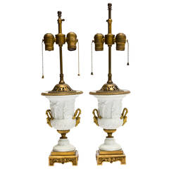 Pair of French Parian Ware Urn Lamps