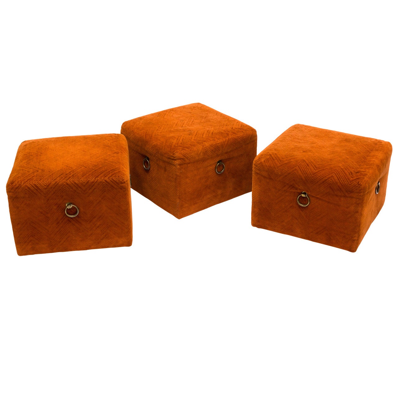 Set of Three Upholstered Cube Ottomans