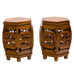 Pair of Asian Teak Side Tables or Stands