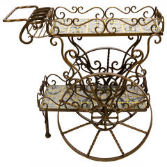 Mexican Iron and Ceramic Tile Tea Cart