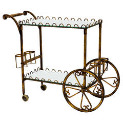 Hollywood Regency Gilt Iron Tea Cart
