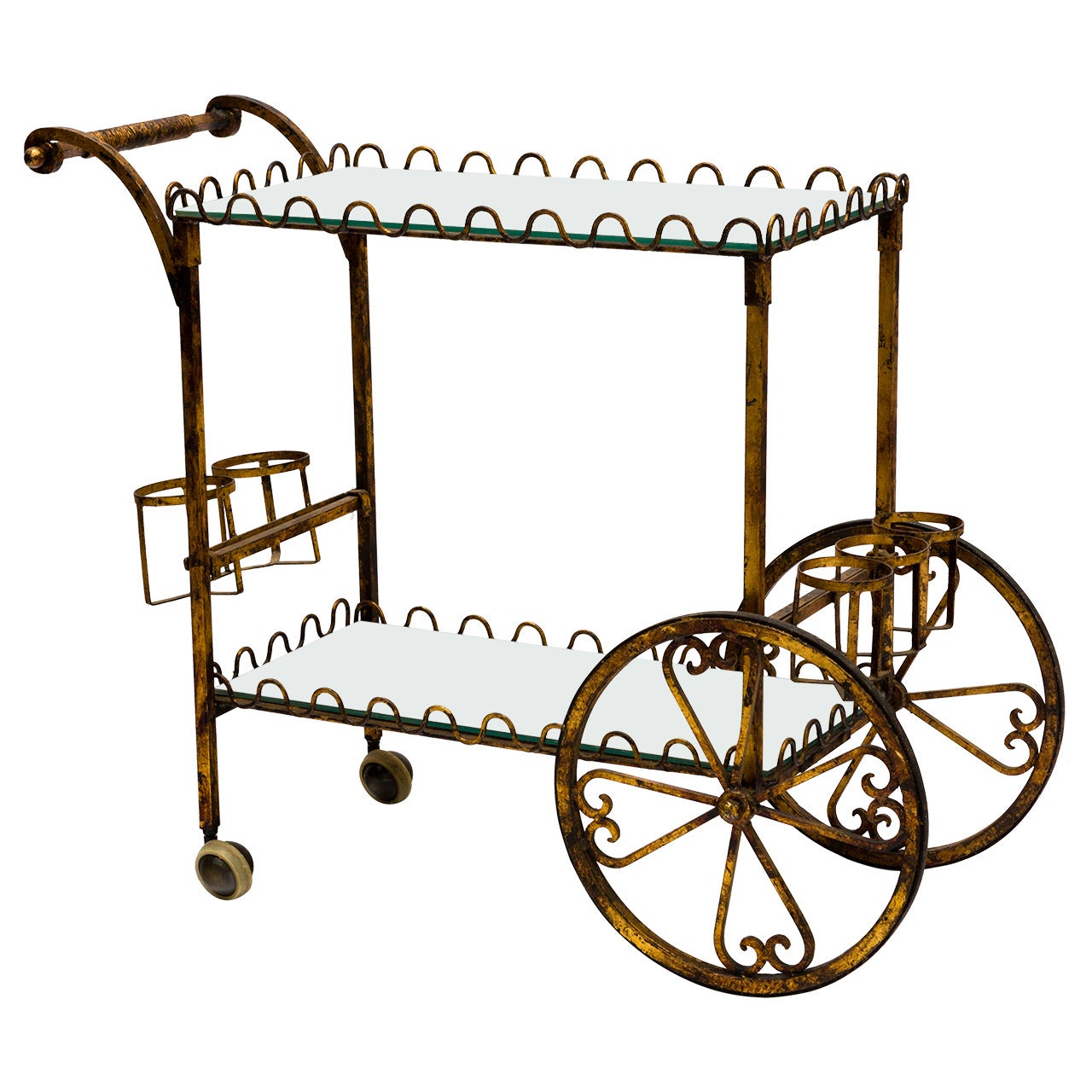 Hollywood Regency Gilt Iron Tea Cart