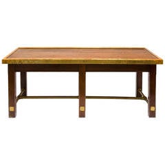 Vintage Incredible English Oak Library Table with Brass Stretcher