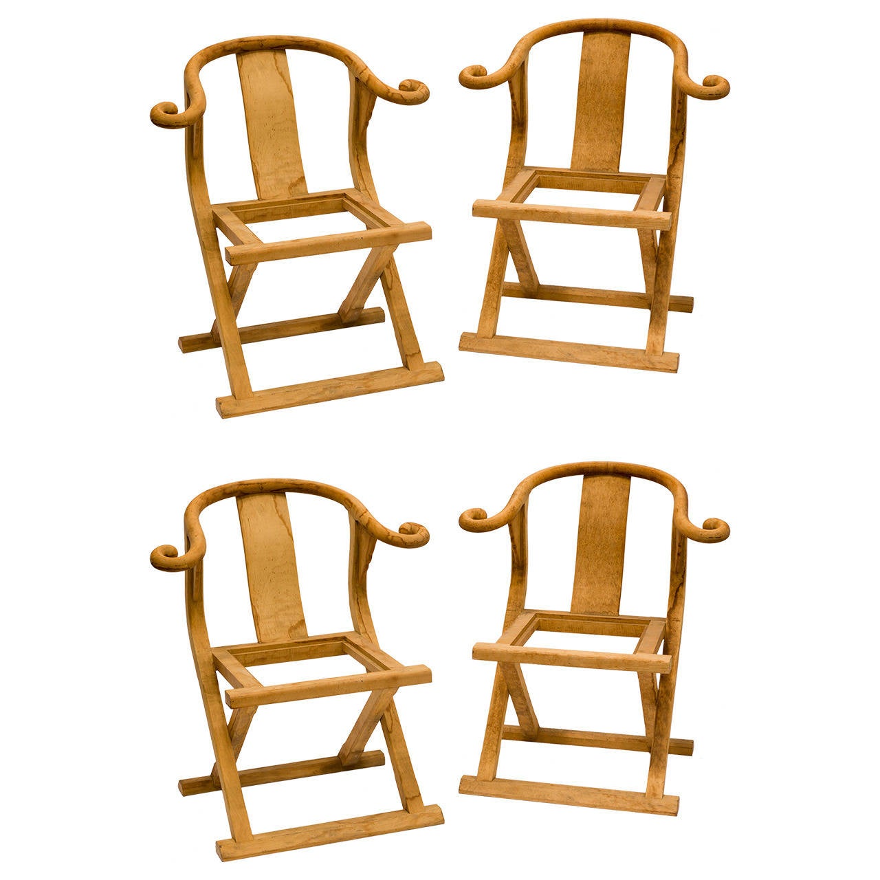 Four Asian Unfinished Wooden Chairs For Sale at 1stdibs