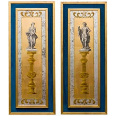 Pair of Oversized Eglomise Classical Pictures
