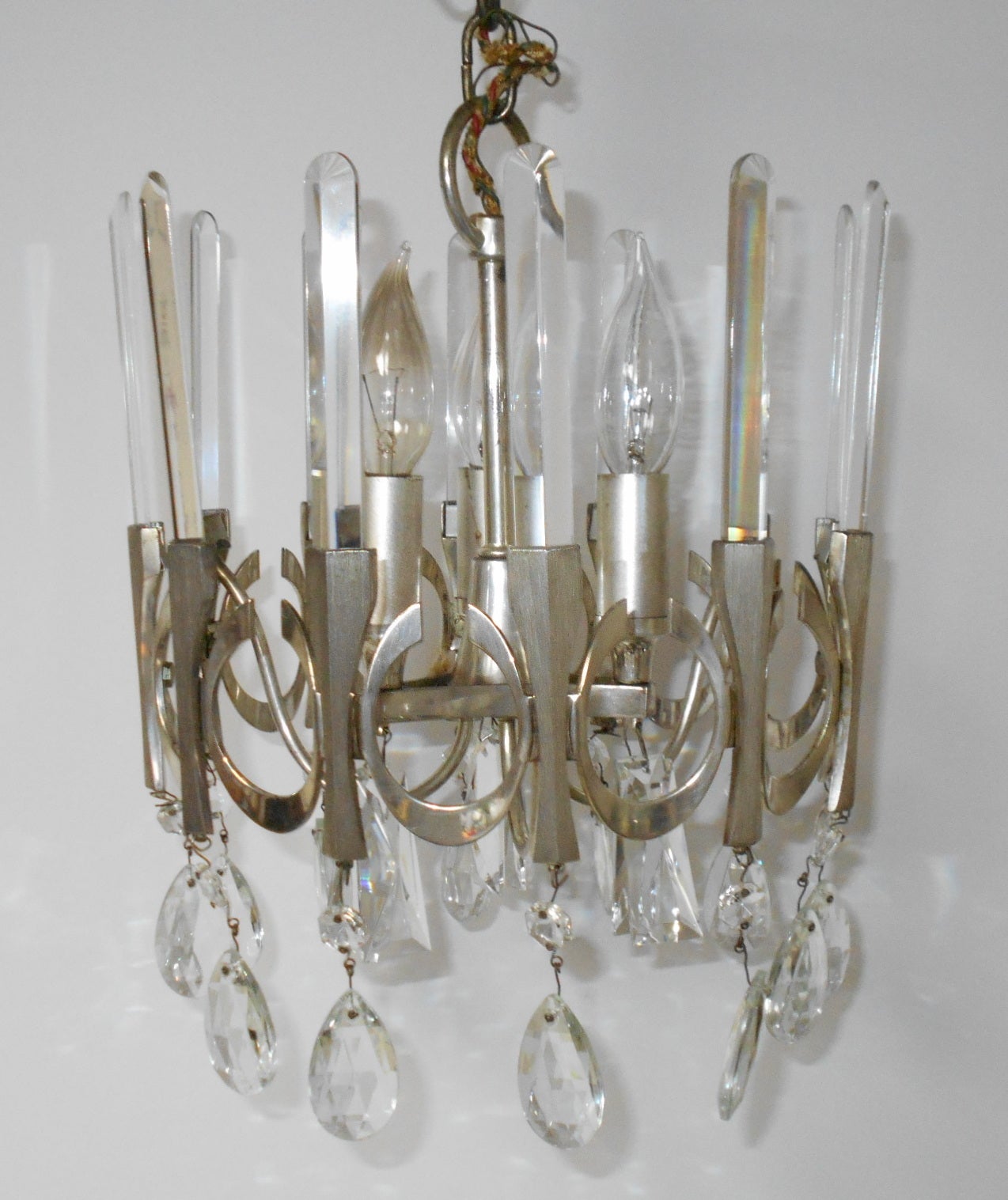 Mid-20th Century Petite Silverplated Chandelier by Gaetano Sciolari