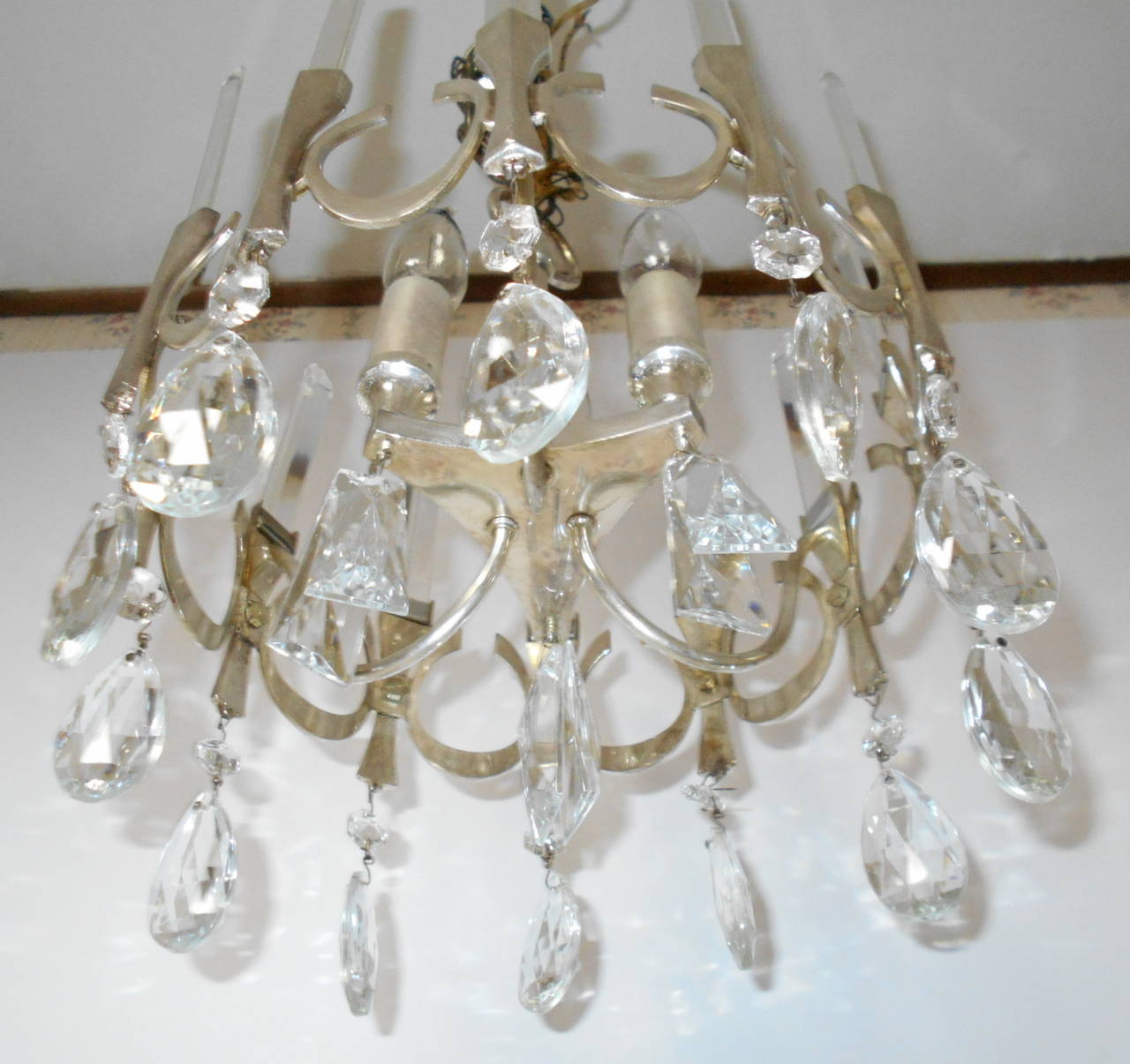 Petite silverplated chandelier by Gaetano Sciolari. It a 3 light chandelier.