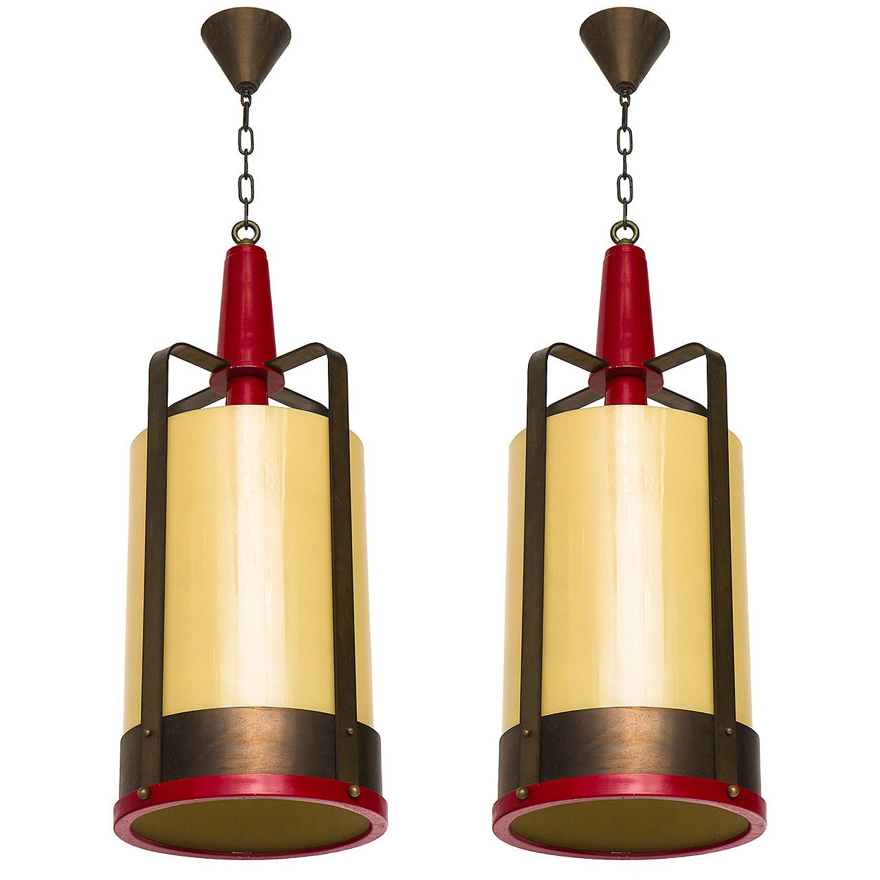 Large Pendant Lamp Lantern with Amber Glass Shade