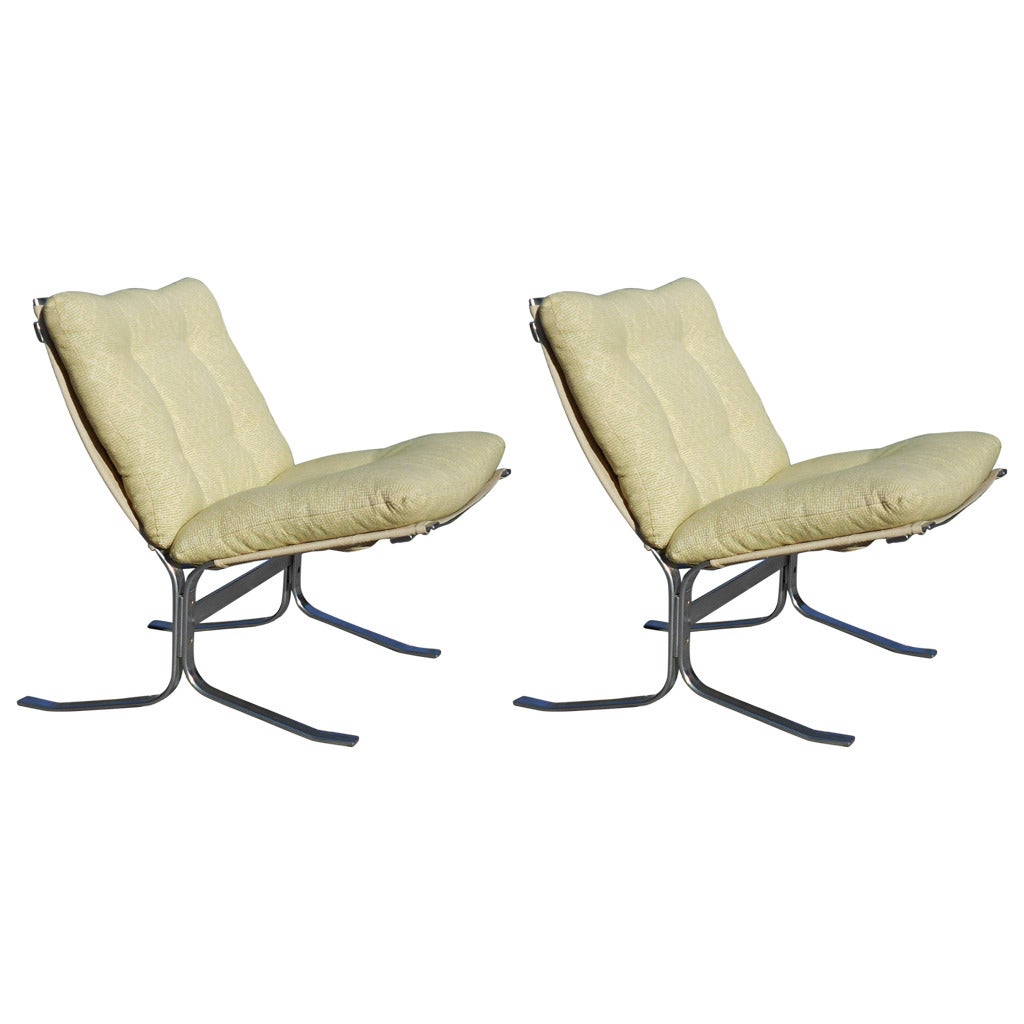 Pair of Italian Brushed Chrome Lounge Chairs