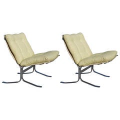 Pair of Italian Brushed Chrome Lounge Chairs
