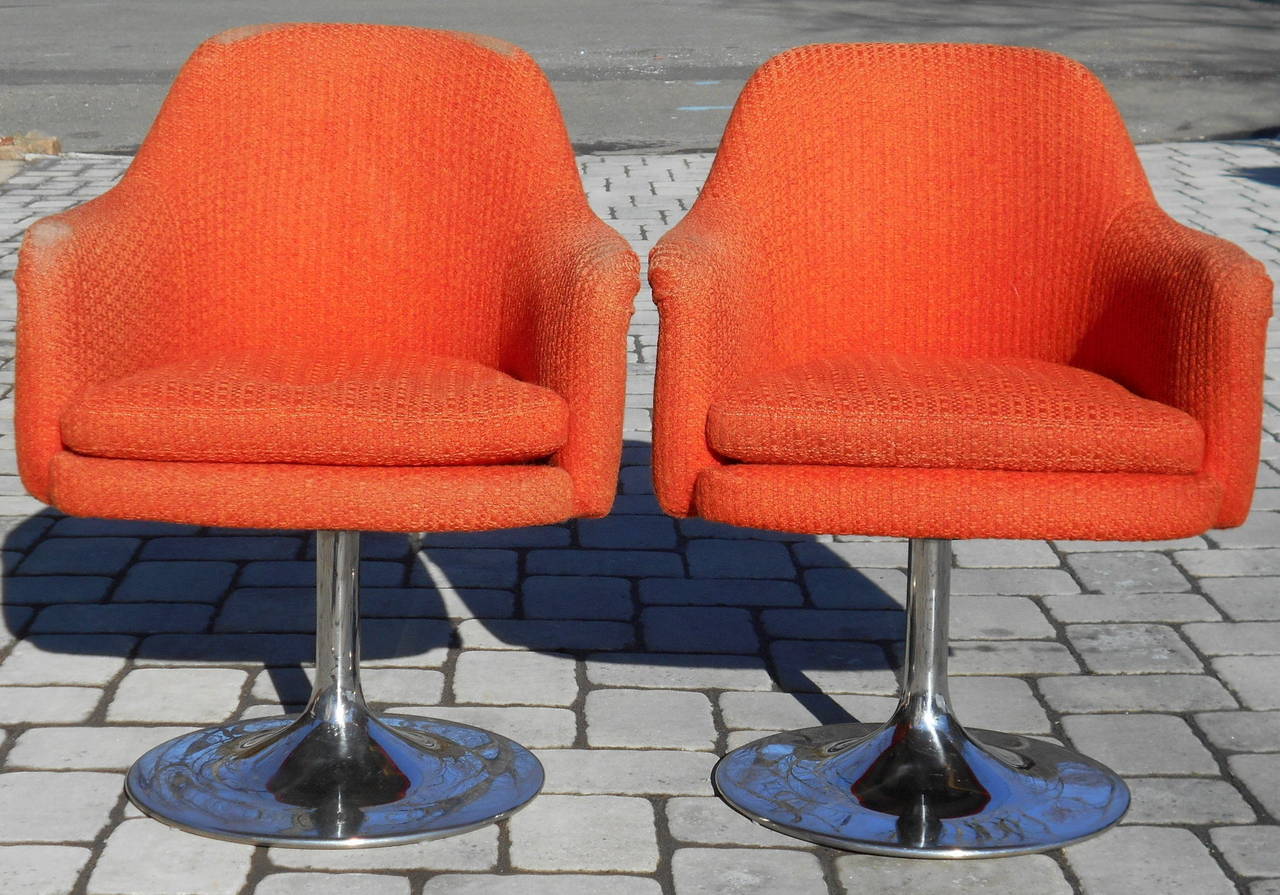 Pair of Milo Baughman for Thayer Coggin swivel chairs. Original tags.