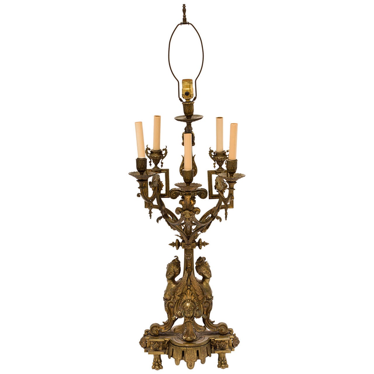 Large Bronze French Candelabra Lamp at 1stdibs