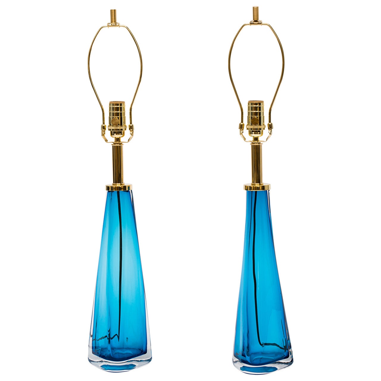 Pair of Blue Glass Lamps in the Manner of Nils Landberg