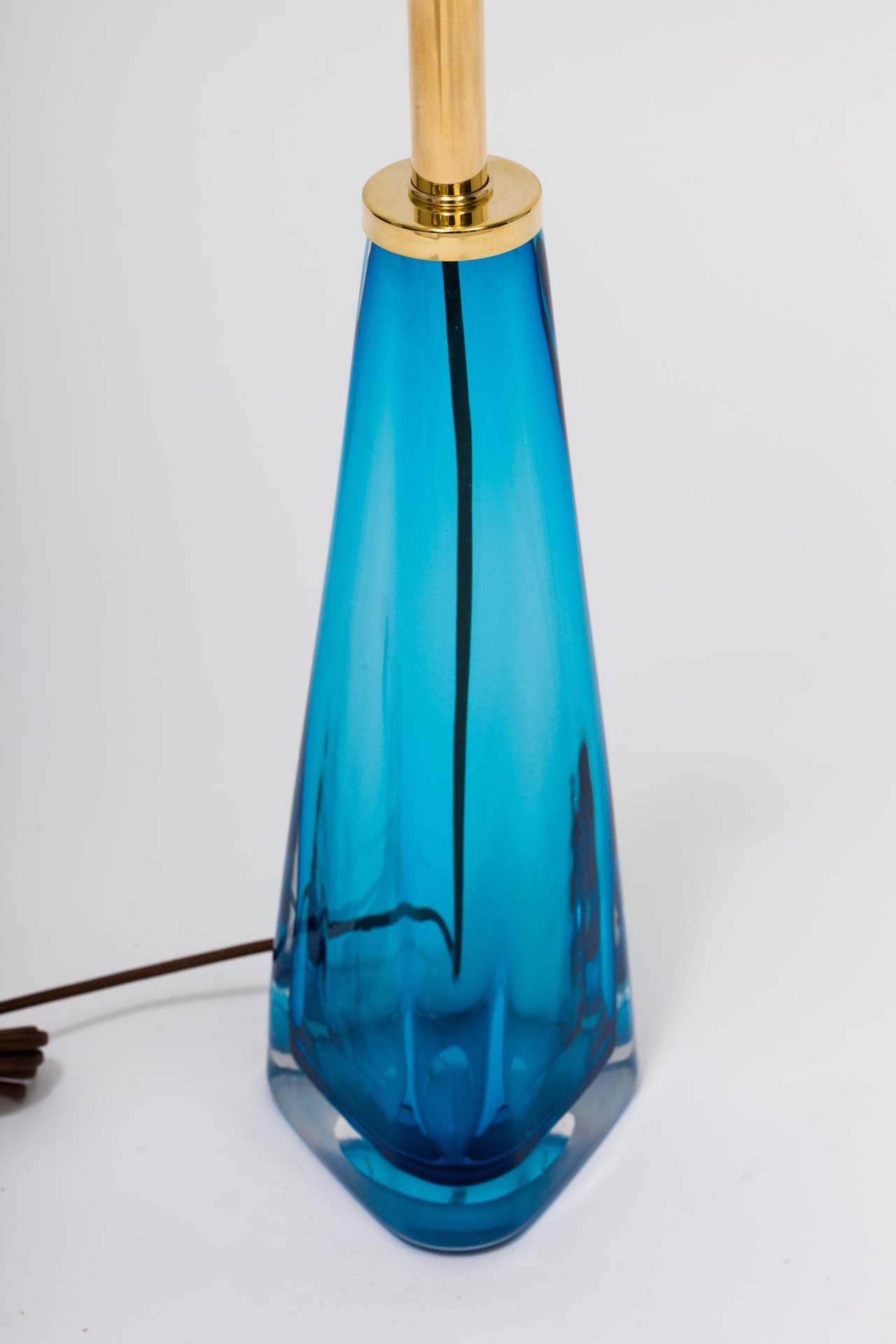 American Pair of Blue Glass Lamps in the Manner of Nils Landberg For Sale