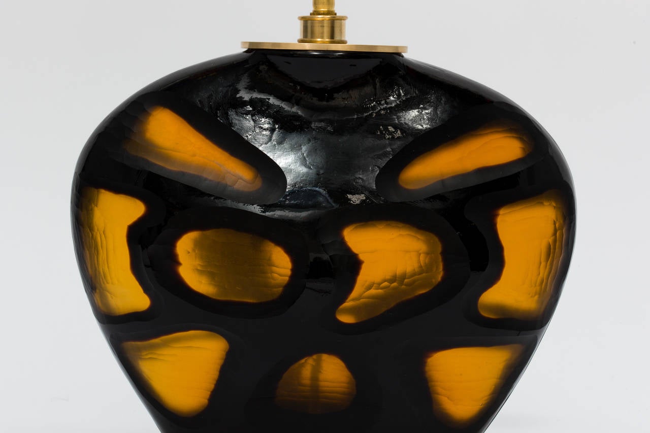 Tortoise Shell Glass and Brass Lamps For Sale 1