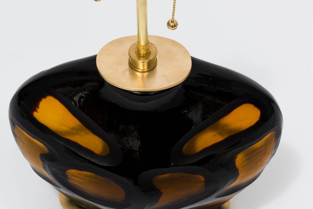 Tortoise Shell Glass and Brass Lamps In Excellent Condition For Sale In Tarrytown, NY