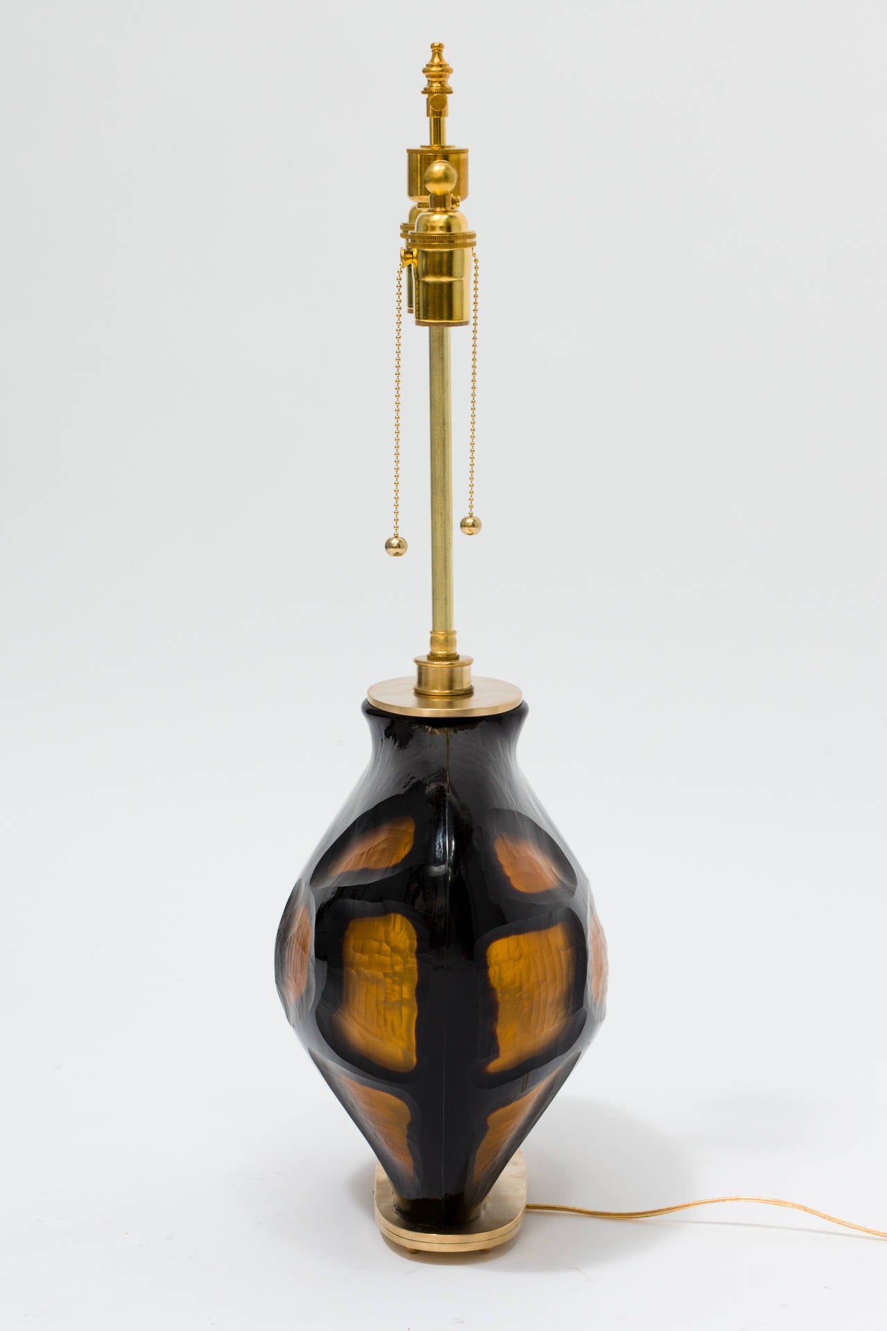 Contemporary Tortoise Shell Glass and Brass Lamps For Sale