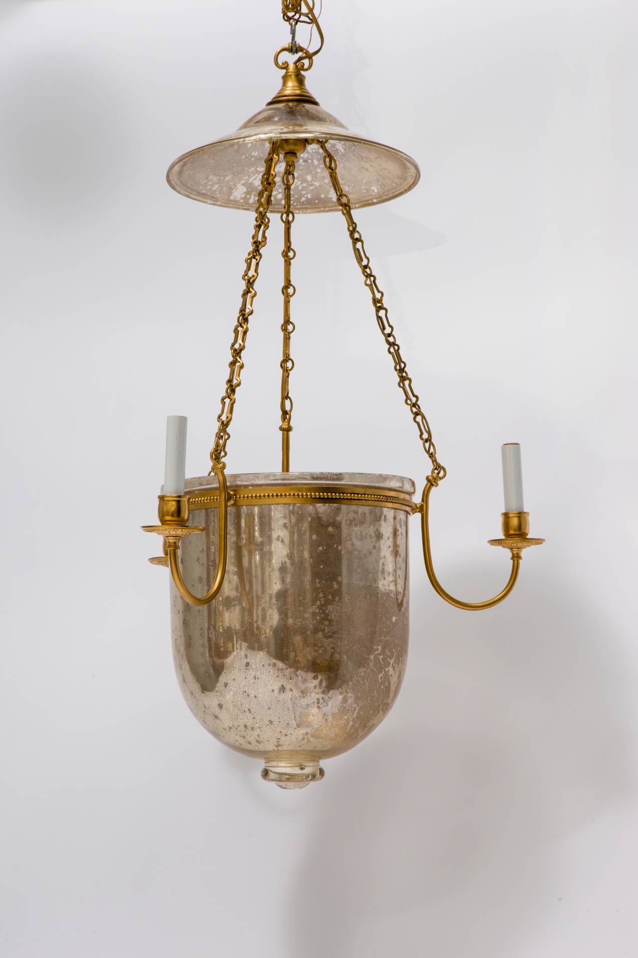 Hand-Crafted Mercury Glass Bell Jar Hurricane Lantern For Sale