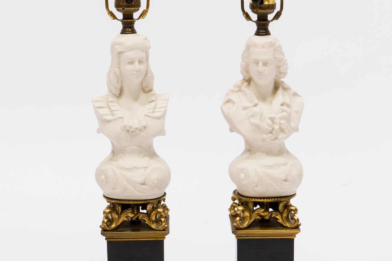 Pair of Parian Ware Bust Lamps In Good Condition In Tarrytown, NY