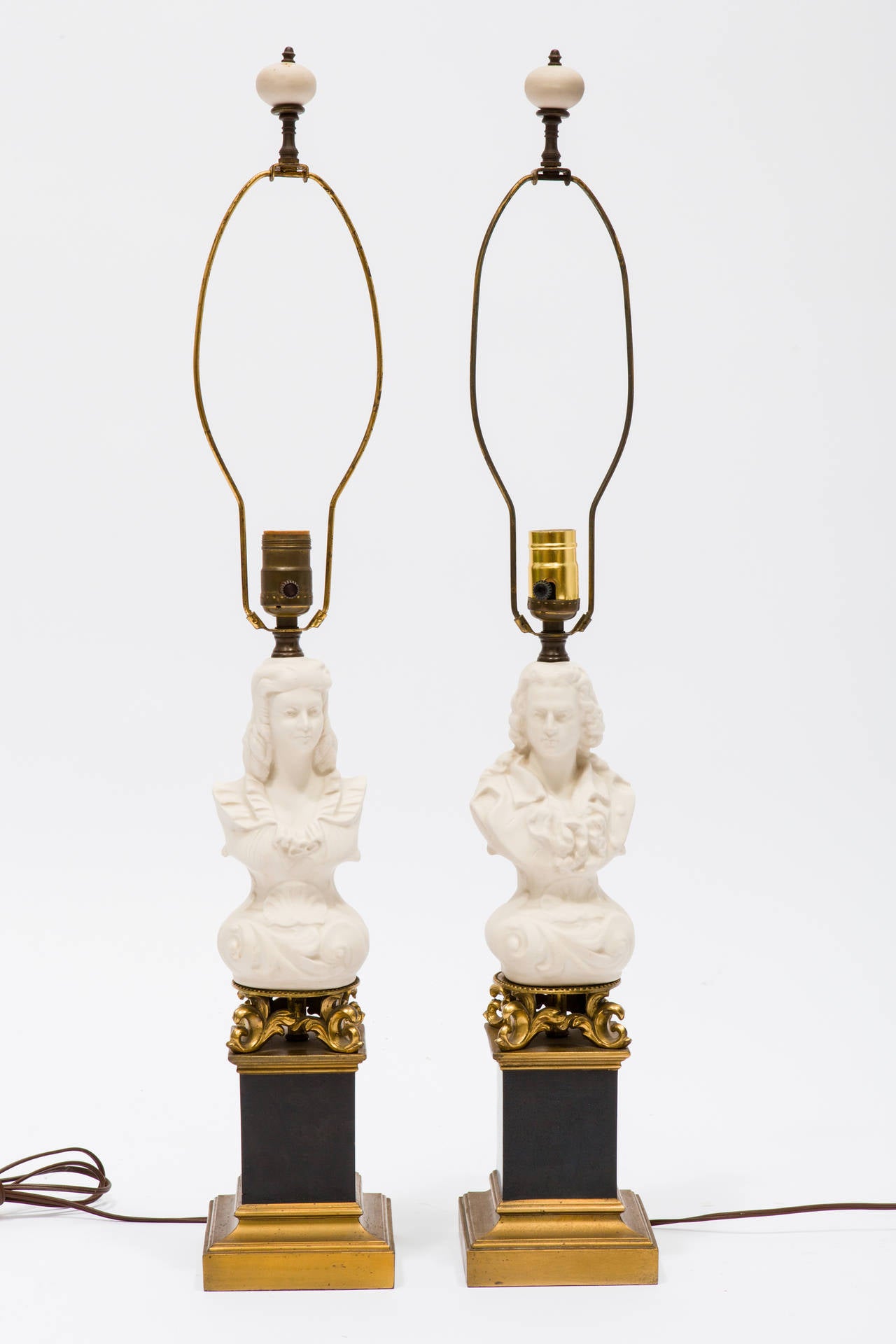 Mid-20th Century Pair of Parian Ware Bust Lamps