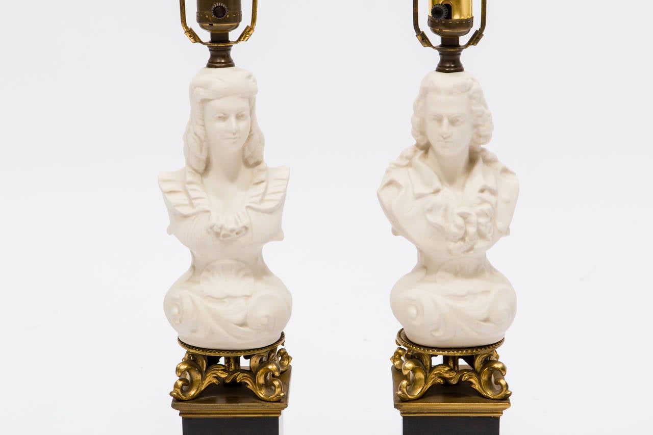 Pair of Parian Ware Bust Lamps 1