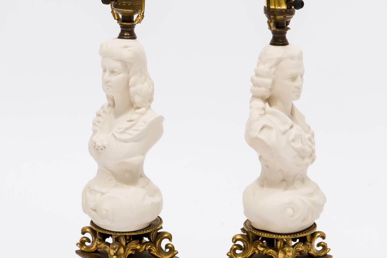 Pair of Parian Ware Bust Lamps 2