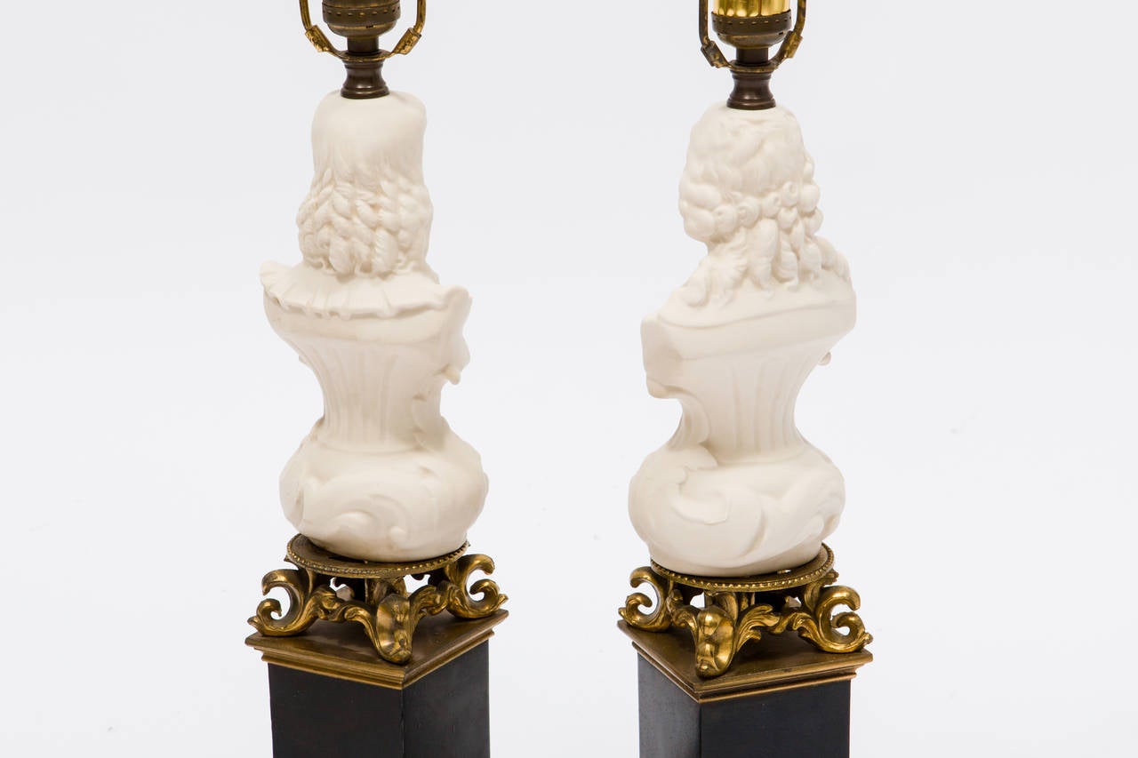 Parian Ware lamps on gilt metal bases

Height 16.25 inches is from the base to the top of the head.
