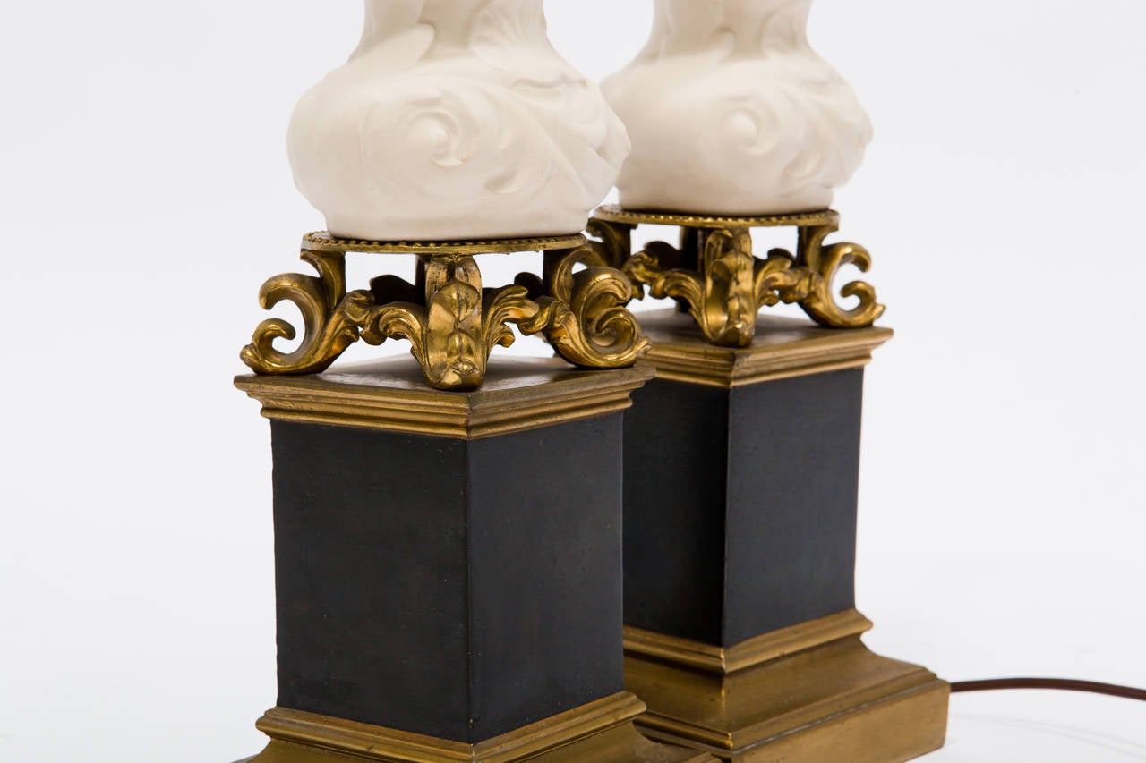 Pair of Parian Ware Bust Lamps 4