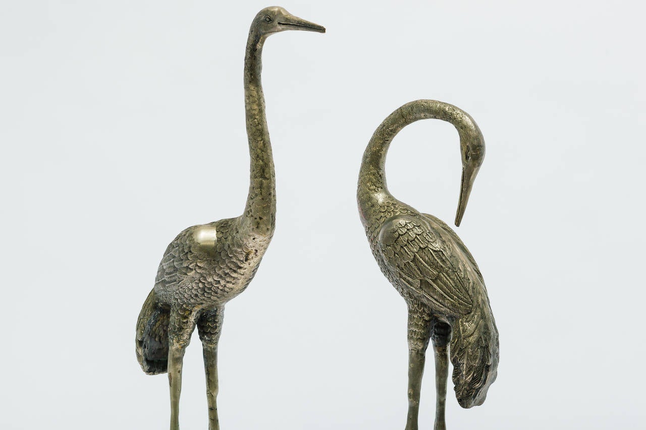 Pair of Tall Silvered Cranes 2