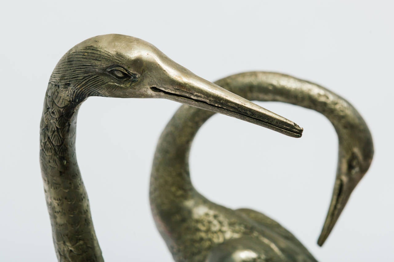 Mid-20th Century Pair of Tall Silvered Cranes