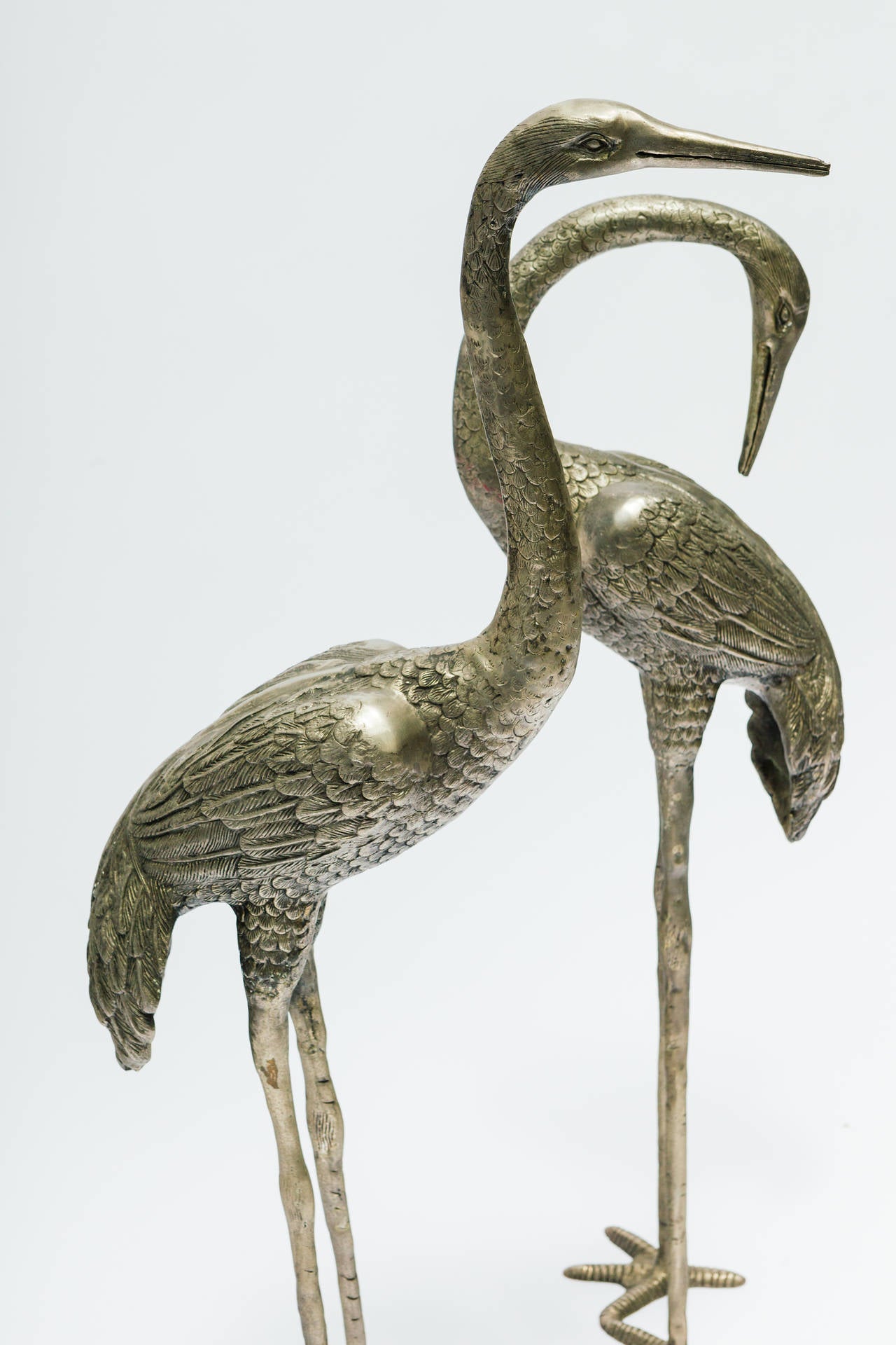 Pair of Tall Silvered Cranes 3