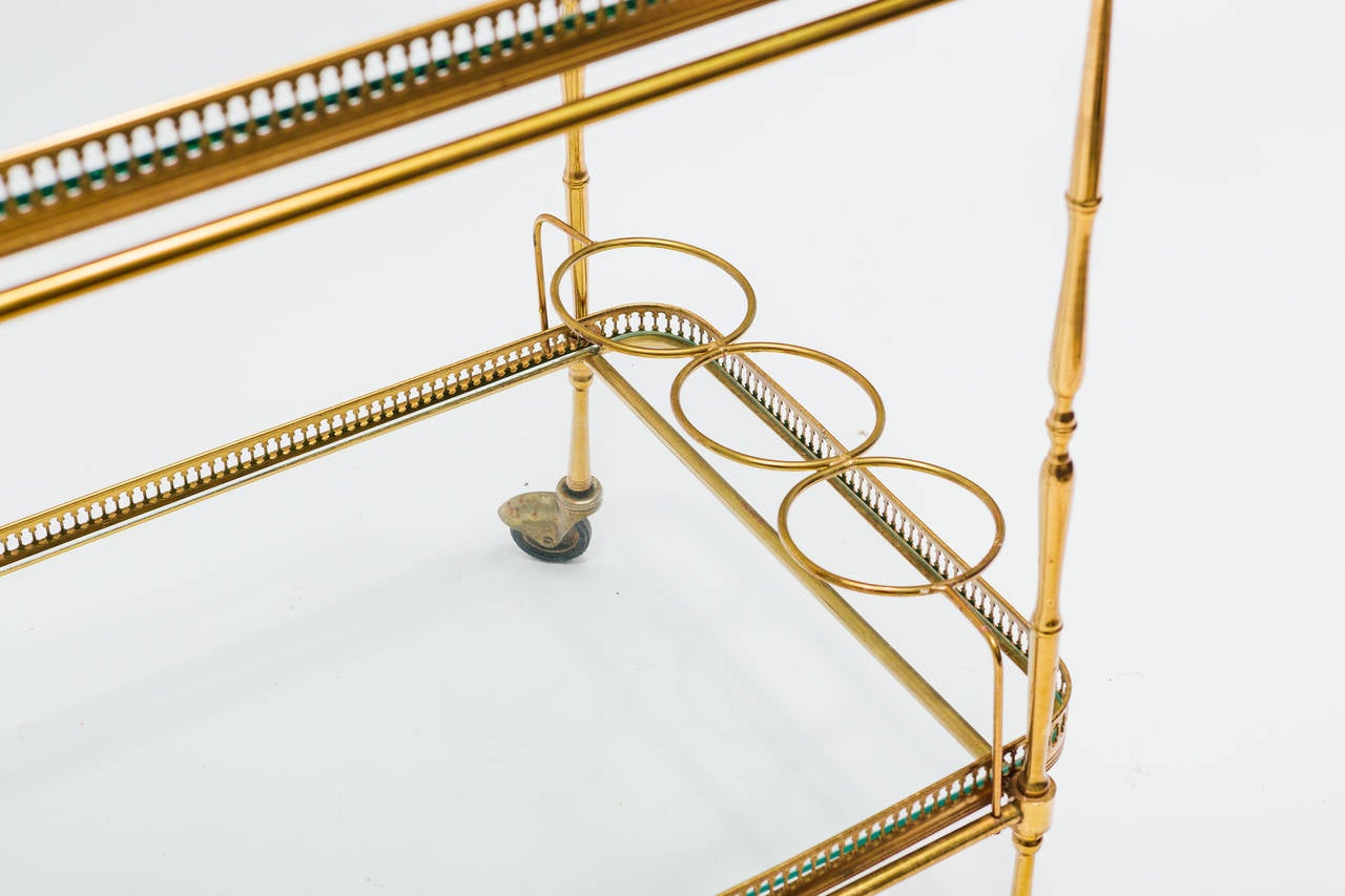 2-tier Pierced Gallery faux bamboo brass bar cart