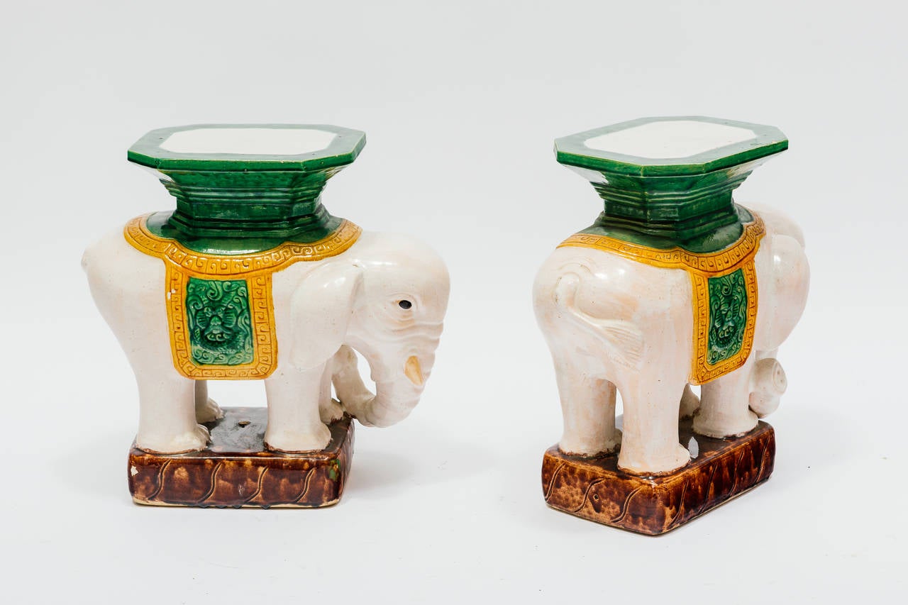 Pair of Ceramic Elephant Garden Stools