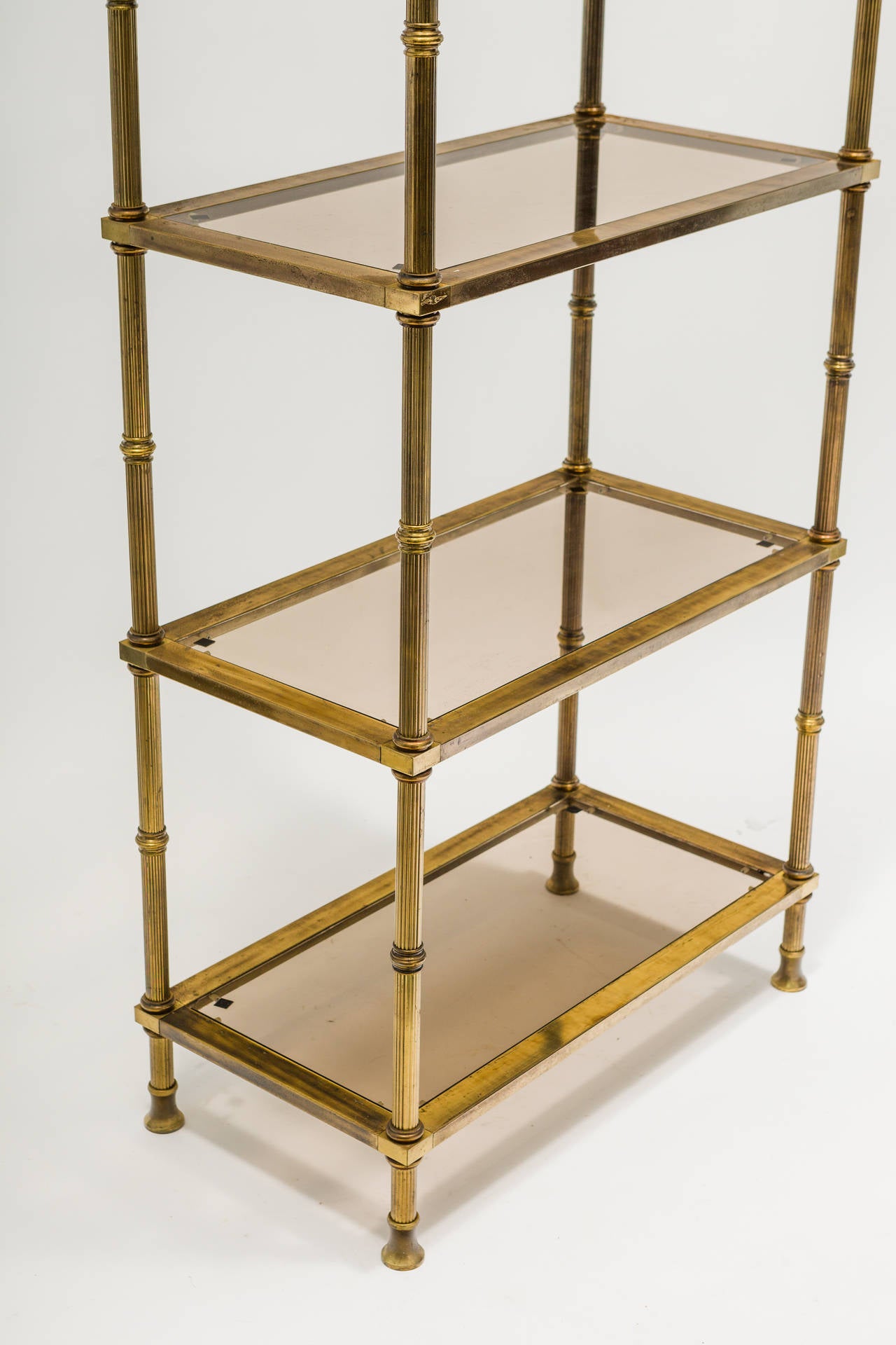 Pair of Regency Style Brass Plated Etageres In Good Condition In Tarrytown, NY