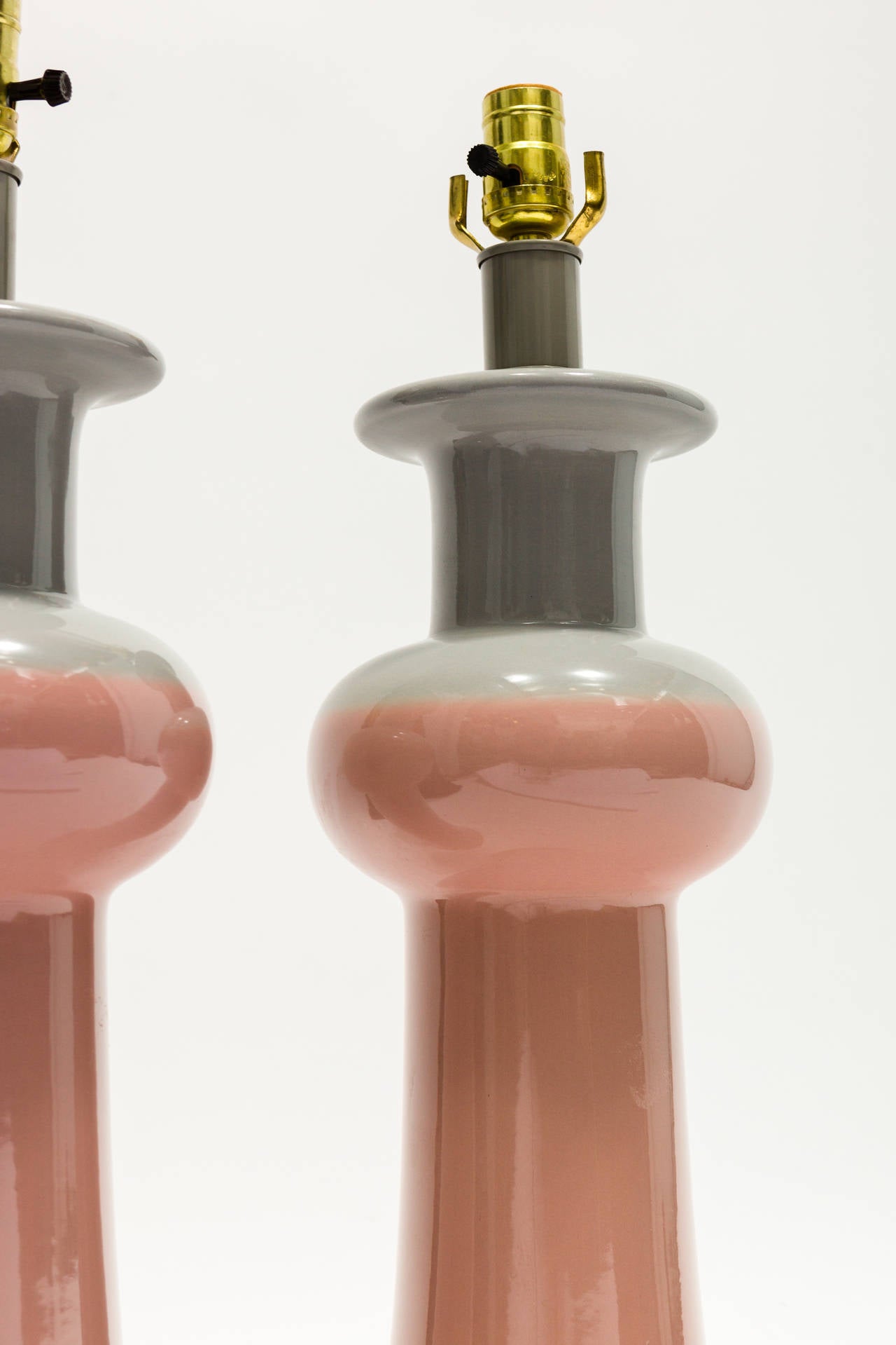 Hollywood Regency Pair of Pink and Grey Ceramic Table Lamps