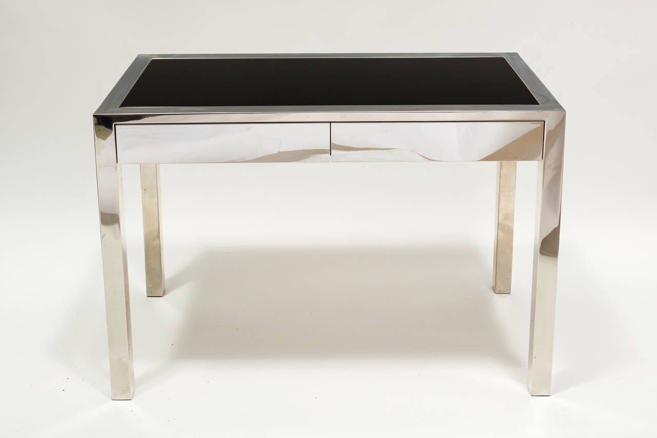 Polished Chrome and GlassTop Desk at 1stdibs