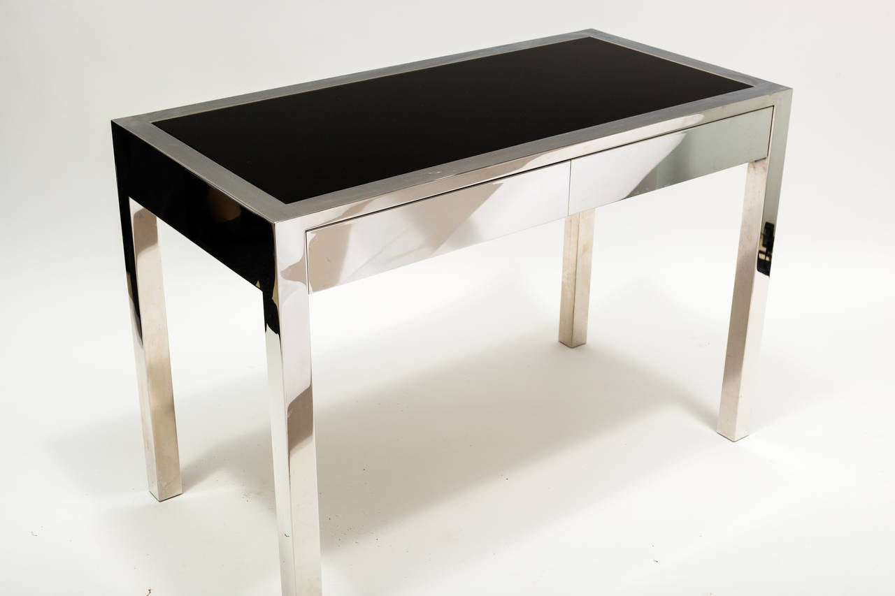 Polished Chrome and GlassTop Desk at 1stdibs