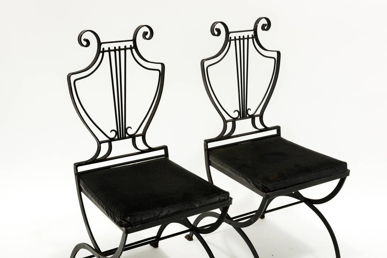 Six Italian Iron Lyre Back Chairs