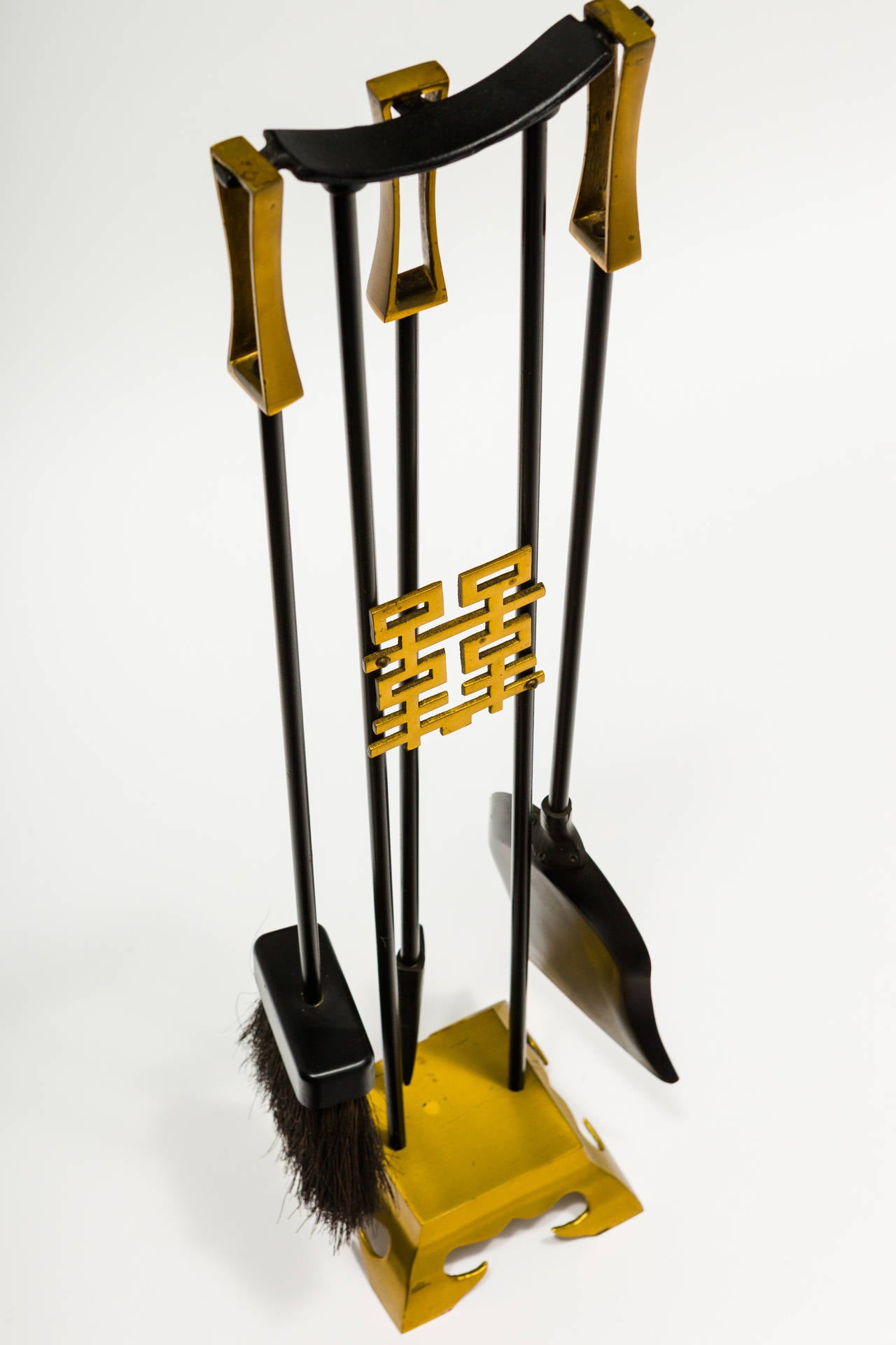 Mid-Century Modern Brass Asian Modern Fireplace Tools