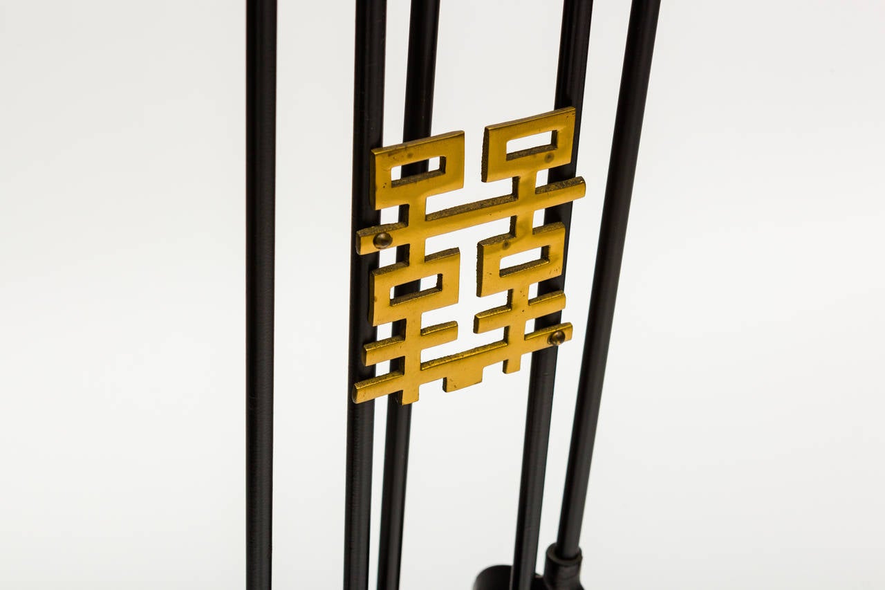 Brass Asian Modern Fireplace Tools In Excellent Condition In Tarrytown, NY