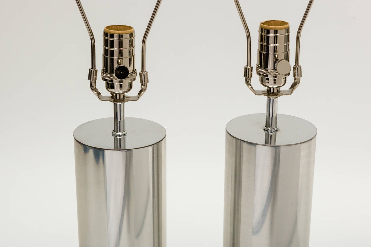 American Pair of Polished Aluminum Lamps