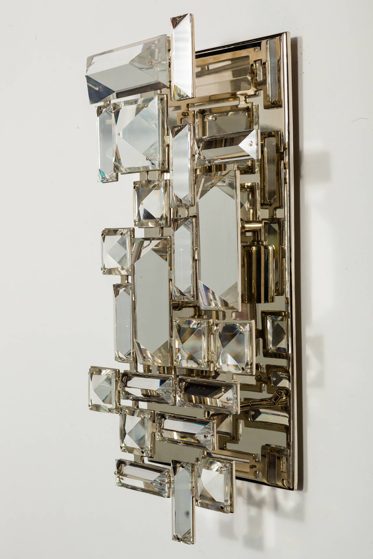 American Nickel Plated and Hand Cut Crystal Sconces For Sale