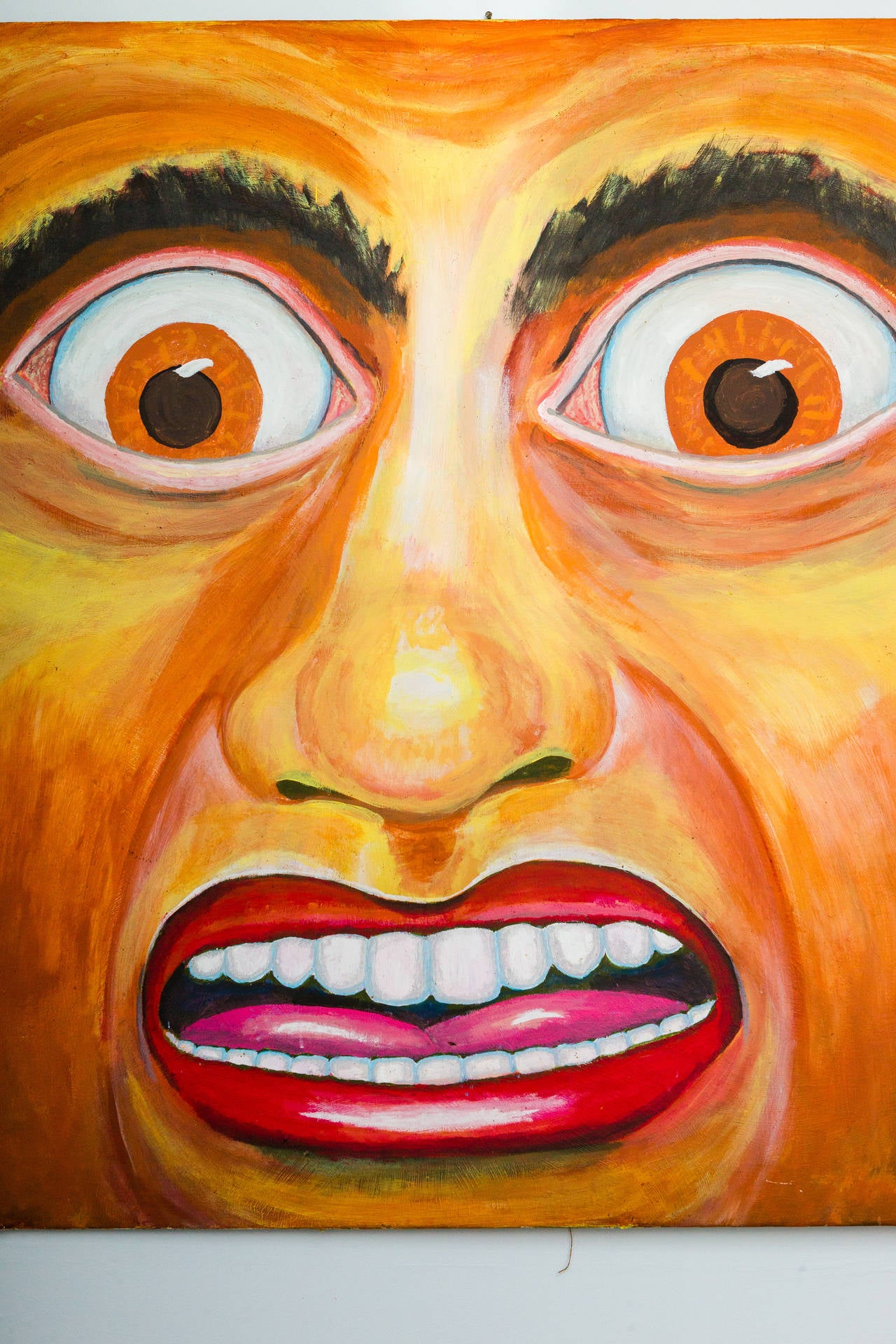 Crazy face surreal oil on canvas painting by Carol Lynch. She is an artist and wife of Jay Lynch artist of underground comics, garbage pal kids, wacky packages, etc.