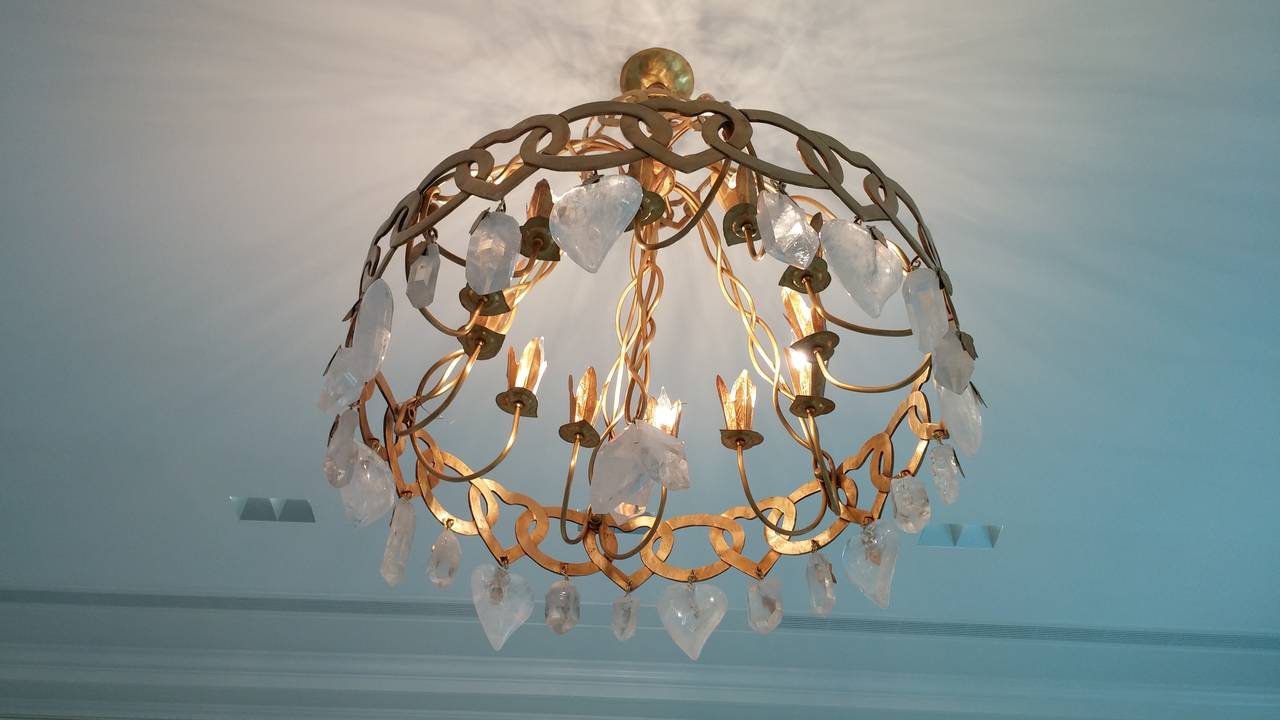 American Rock Crystal and Gilt Bronze Chandelier For Sale