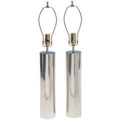 Pair of Polished Aluminum Lamps
