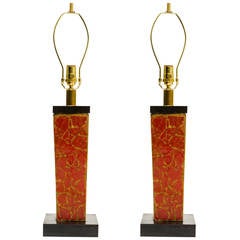 Pair of Asian Motif Pottery Lamps