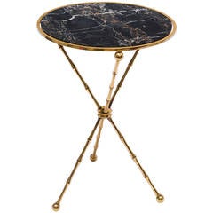 Faux Bamboo Brass and Marble Tripod Side Table