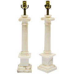 Pair of Italian Alabaster Column Lamps