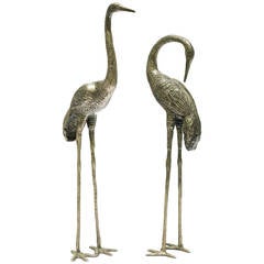 Pair of Tall Silvered Cranes